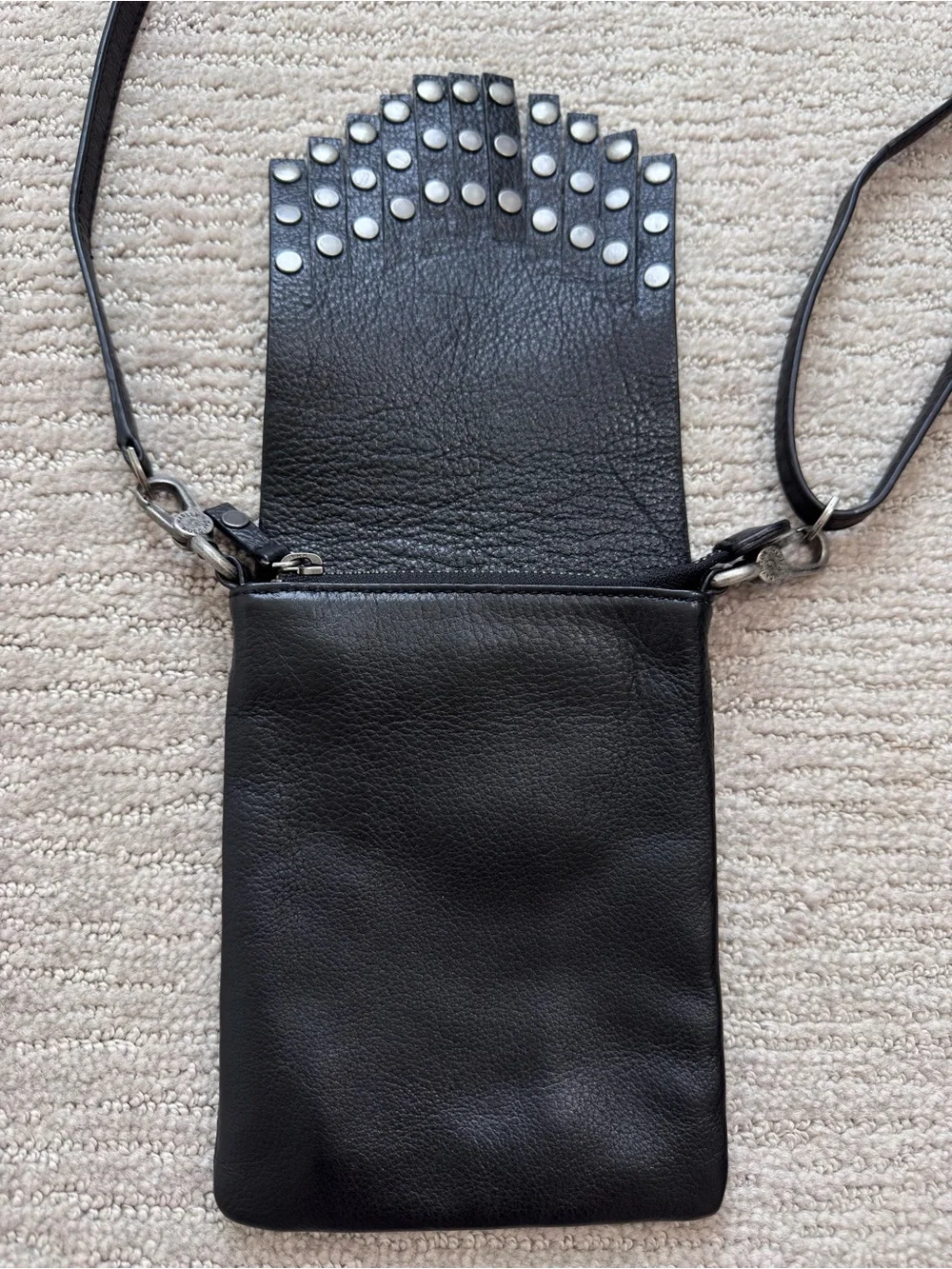 Harley-Davidson Black Leather Skull Fringe Crossbody 5x7” Bag Biker Gothic Rock